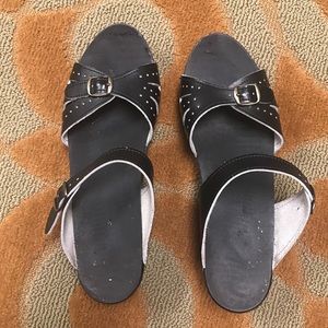 Vintage Clogs 42/10 black leather wooden solemule